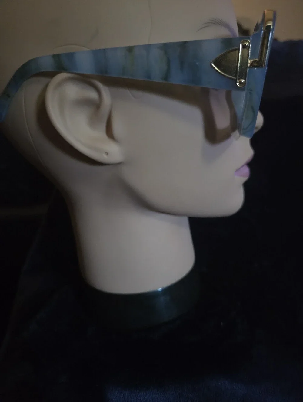 Oversized Square Blue-Gray Gold Accents Fashion Sunglasses - Women